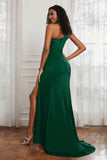 Stretch Satin One Shoulder Formal Evening Prom Dress Sleeveless Ruched Bridesmaid Dresses