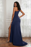 Stretch Satin One Shoulder Formal Evening Prom Dress Sleeveless Ruched Bridesmaid Dresses