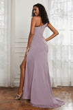 Stretch Satin One Shoulder Formal Evening Prom Dress Sleeveless Ruched Bridesmaid Dresses