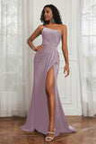 Stretch Satin One Shoulder Formal Evening Prom Dress Sleeveless Ruched Bridesmaid Dresses