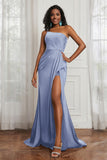 Stretch Satin One Shoulder Formal Evening Prom Dress Sleeveless Ruched Bridesmaid Dresses