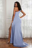 Stretch Satin One Shoulder Formal Evening Prom Dress Sleeveless Ruched Bridesmaid Dresses