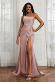 Stretch Satin One Shoulder Formal Evening Prom Dress Sleeveless Ruched Bridesmaid Dresses