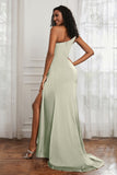 Stretch Satin One Shoulder Formal Evening Prom Dress Sleeveless Ruched Bridesmaid Dresses