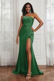 Stretch Satin One Shoulder Formal Evening Prom Dress Sleeveless Ruched Bridesmaid Dresses