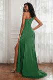 Stretch Satin One Shoulder Formal Evening Prom Dress Sleeveless Ruched Bridesmaid Dresses