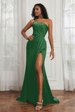 Stretch Satin One Shoulder Formal Evening Prom Dress Sleeveless Ruched Bridesmaid Dresses
