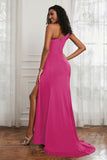 Stretch Satin One Shoulder Formal Evening Prom Dress Sleeveless Ruched Bridesmaid Dresses