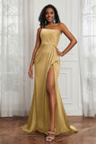Stretch Satin One Shoulder Formal Evening Prom Dress Sleeveless Ruched Bridesmaid Dresses