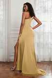 Stretch Satin One Shoulder Formal Evening Prom Dress Sleeveless Ruched Bridesmaid Dresses
