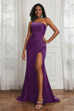 Stretch Satin One Shoulder Formal Evening Prom Dress Sleeveless Ruched Bridesmaid Dresses