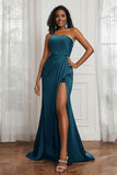 Stretch Satin One Shoulder Formal Evening Prom Dress Sleeveless Ruched Bridesmaid Dresses