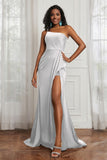 Stretch Satin One Shoulder Formal Evening Prom Dress Sleeveless Ruched Bridesmaid Dresses