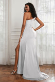 Stretch Satin One Shoulder Formal Evening Prom Dress Sleeveless Ruched Bridesmaid Dresses