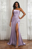 Stretch Satin One Shoulder Formal Evening Prom Dress Sleeveless Ruched Bridesmaid Dresses