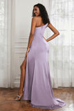 Stretch Satin One Shoulder Formal Evening Prom Dress Sleeveless Ruched Bridesmaid Dresses