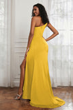 Stretch Satin One Shoulder Formal Evening Prom Dress Sleeveless Ruched Bridesmaid Dresses
