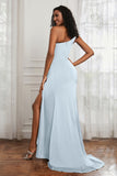 Stretch Satin One Shoulder Formal Evening Prom Dress Sleeveless Ruched Bridesmaid Dresses