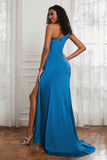 Stretch Satin One Shoulder Formal Evening Prom Dress Sleeveless Ruched Bridesmaid Dresses