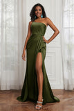 Stretch Satin One Shoulder Formal Evening Prom Dress Sleeveless Ruched Bridesmaid Dresses