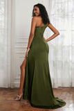 Stretch Satin One Shoulder Formal Evening Prom Dress Sleeveless Ruched Bridesmaid Dresses