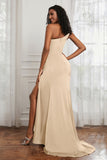 Stretch Satin One Shoulder Formal Evening Prom Dress Sleeveless Ruched Bridesmaid Dresses