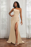 Stretch Satin One Shoulder Formal Evening Prom Dress Sleeveless Ruched Bridesmaid Dresses