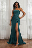 Stretch Satin One Shoulder Formal Evening Prom Dress Sleeveless Ruched Bridesmaid Dresses