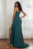 Stretch Satin One Shoulder Formal Evening Prom Dress Sleeveless Ruched Bridesmaid Dresses