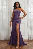 Stretch Satin One Shoulder Formal Evening Prom Dress Sleeveless Ruched Bridesmaid Dresses