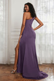 Stretch Satin One Shoulder Formal Evening Prom Dress Sleeveless Ruched Bridesmaid Dresses