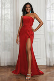 Stretch Satin One Shoulder Formal Evening Prom Dress Sleeveless Ruched Bridesmaid Dresses