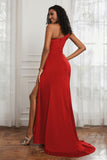 Stretch Satin One Shoulder Formal Evening Prom Dress Sleeveless Ruched Bridesmaid Dresses