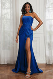 Stretch Satin One Shoulder Formal Evening Prom Dress Sleeveless Ruched Bridesmaid Dresses