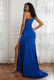 Stretch Satin One Shoulder Formal Evening Prom Dress Sleeveless Ruched Bridesmaid Dresses