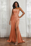 Stretch Satin One Shoulder Formal Evening Prom Dress Sleeveless Ruched Bridesmaid Dresses