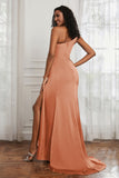 Stretch Satin One Shoulder Formal Evening Prom Dress Sleeveless Ruched Bridesmaid Dresses