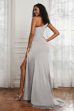 Stretch Satin One Shoulder Formal Evening Prom Dress Sleeveless Ruched Bridesmaid Dresses