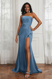 Stretch Satin One Shoulder Formal Evening Prom Dress Sleeveless Ruched Bridesmaid Dresses