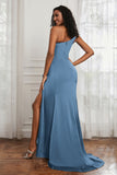 Stretch Satin One Shoulder Formal Evening Prom Dress Sleeveless Ruched Bridesmaid Dresses