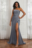 Stretch Satin One Shoulder Formal Evening Prom Dress Sleeveless Ruched Bridesmaid Dresses