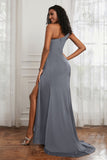 Stretch Satin One Shoulder Formal Evening Prom Dress Sleeveless Ruched Bridesmaid Dresses