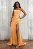 Stretch Satin One Shoulder Formal Evening Prom Dress Sleeveless Ruched Bridesmaid Dresses