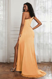 Stretch Satin One Shoulder Formal Evening Prom Dress Sleeveless Ruched Bridesmaid Dresses