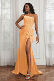 Stretch Satin One Shoulder Formal Evening Prom Dress Sleeveless Ruched Bridesmaid Dresses