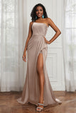Stretch Satin One Shoulder Formal Evening Prom Dress Sleeveless Ruched Bridesmaid Dresses