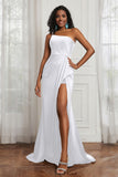 Stretch Satin One Shoulder Formal Evening Prom Dress Sleeveless Ruched Bridesmaid Dresses