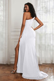 Stretch Satin One Shoulder Formal Evening Prom Dress Sleeveless Ruched Bridesmaid Dresses