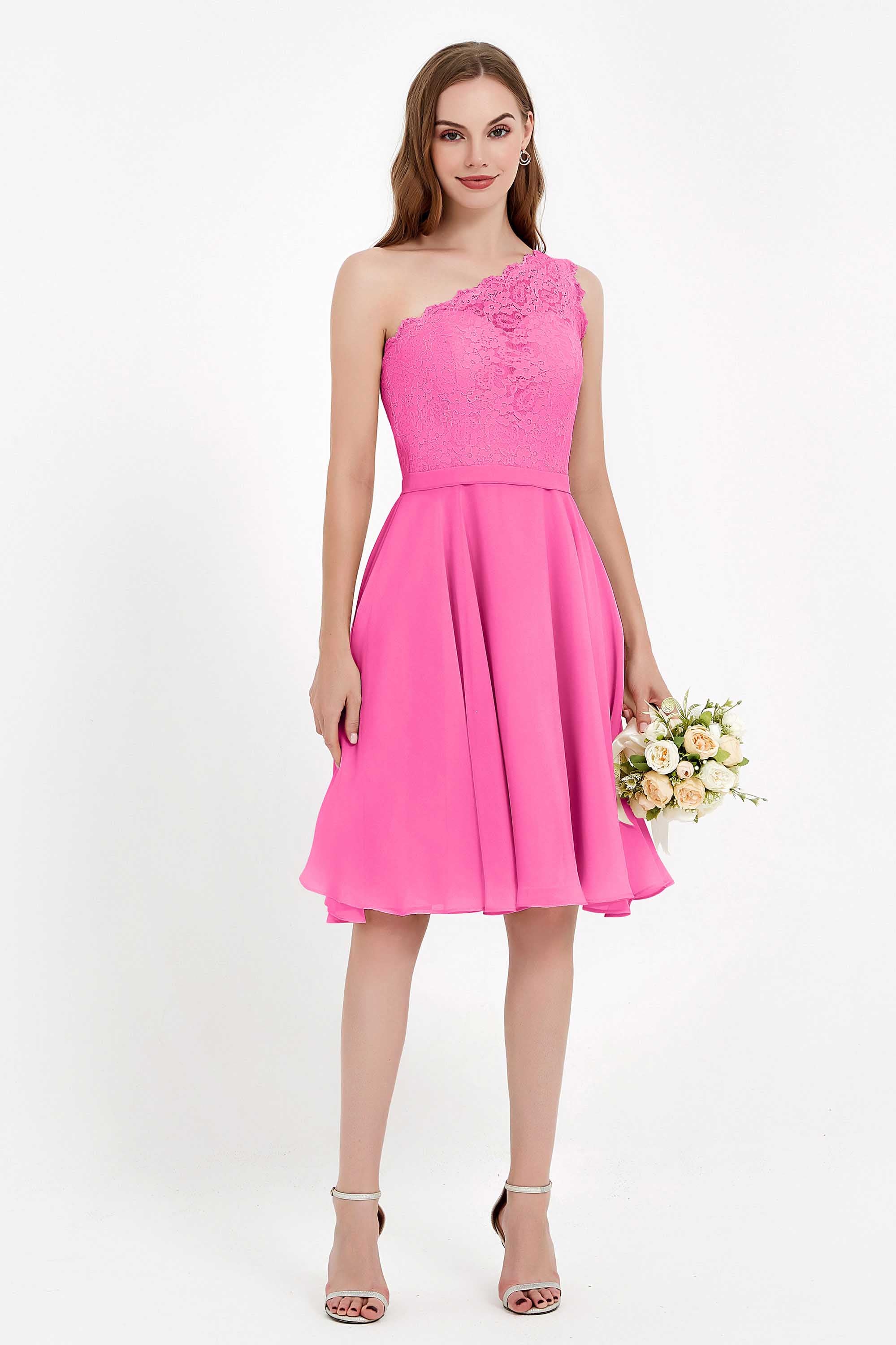 One Shoulder Chiffon A Line Junior Bridesmaid Dress Knee Length Party Homecoming Dresses