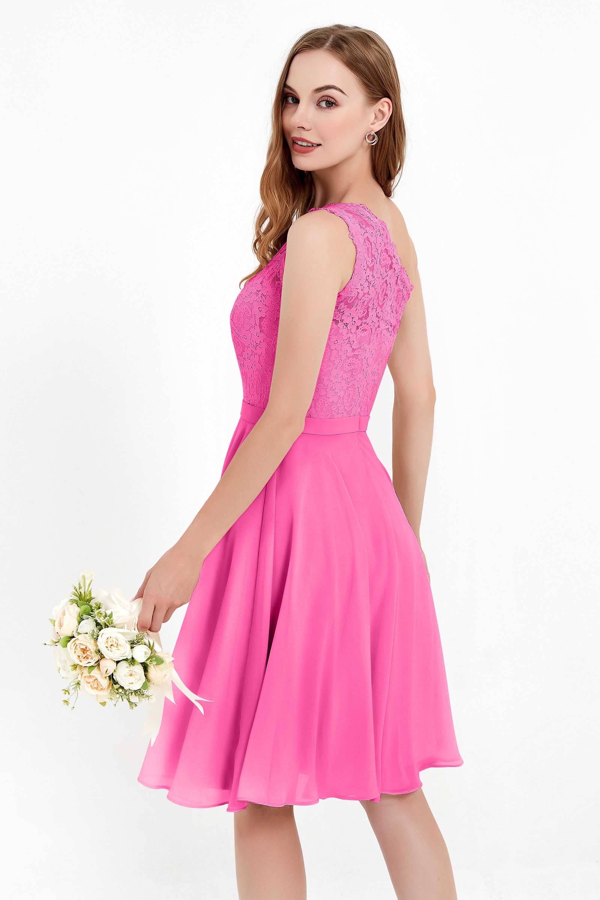 One Shoulder Chiffon A Line Junior Bridesmaid Dress Knee Length Party Homecoming Dresses